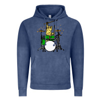 Vintage Denim drummer cat music lover musician playing the drums Vintage Hoodie - artisFamous