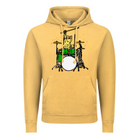 Vintage Mustard drummer cat music lover musician playing the drums Vintage Hoodie - artisFamous