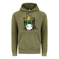 Vintage Olive drummer cat music lover musician playing the drums Vintage Hoodie - artisFamous
