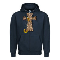 Navy he is risen leopard cross Zipper Hoodie - JahusDesignShop