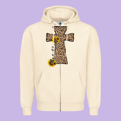 He Is Risen Leopard Cross Zipper Hoodie Designed By Jahusdesignshop
