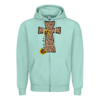 Seafoam he is risen leopard cross Zipper Hoodie - JahusDesignShop