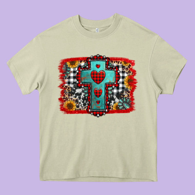 Christmas Cross With Background Heavy Core Tee Designed By Jasminsmagicworld
