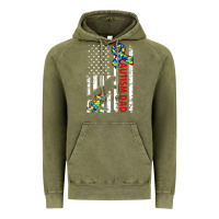 Vintage Olive mens distressed dinosaur autism dad usa flag Vintage Hoodie - artisFamous