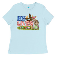 Baby Blue he lives easter Ladies Tee - FaDigitalArtStudio
