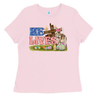 Bubblegum Pink he lives easter Ladies Tee - FaDigitalArtStudio
