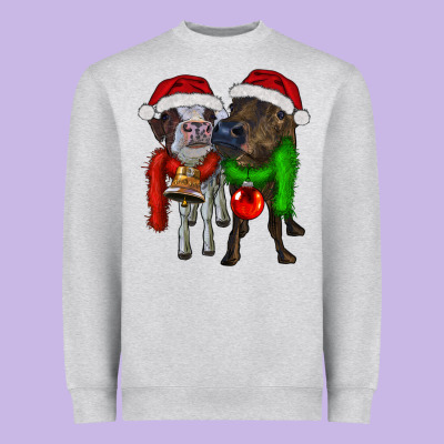 Two Christmas Heifers Heavyweight Sweatshirt Designed By Ranaportraitstore