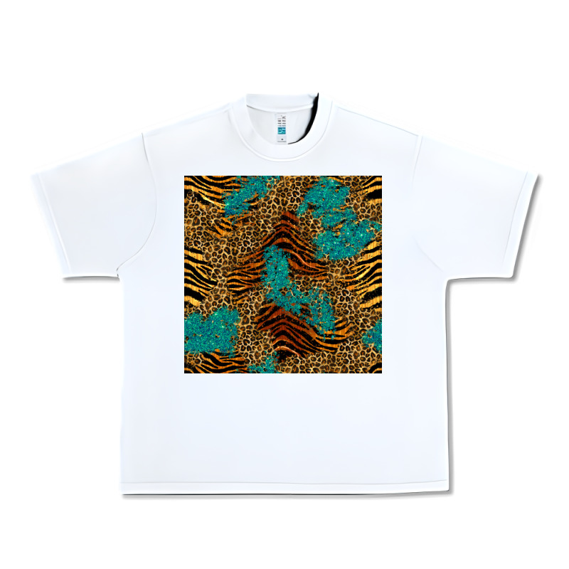Tiger Leopard Turquoise Glitter Seamless Pattern Urban Heavy Tee by BundleAndBundleShop | Teevron