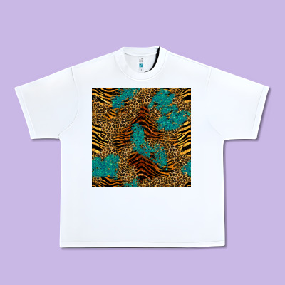 Tiger Leopard Turquoise Glitter Seamless Pattern Urban Heavy Tee Designed By Bundleandbundleshop