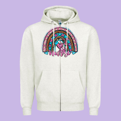 Leopard Cowhide Nurse Rainbow Zipper Hoodie Designed By Jahusdesignshop