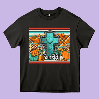 Fall Thankfull Cross Heavy Core Tee Designed By Jasminsmagicworld