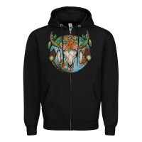 Black floral feather bull skull Zipper Hoodie - JahusDesignShop