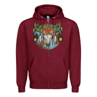 Burgundy floral feather bull skull Zipper Hoodie - JahusDesignShop