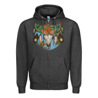 Charcoal Heather floral feather bull skull Zipper Hoodie - JahusDesignShop