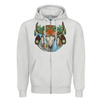 Dove Grey floral feather bull skull Zipper Hoodie - JahusDesignShop