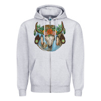 Heather Grey floral feather bull skull Zipper Hoodie - JahusDesignShop