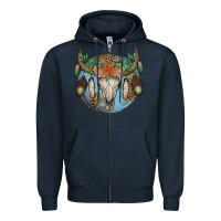 Navy floral feather bull skull Zipper Hoodie - JahusDesignShop
