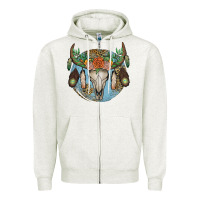 Oatmeal Heather floral feather bull skull Zipper Hoodie - JahusDesignShop
