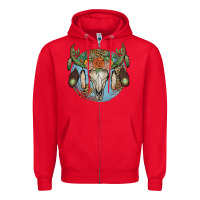 Red floral feather bull skull Zipper Hoodie - JahusDesignShop