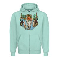 Seafoam floral feather bull skull Zipper Hoodie - JahusDesignShop