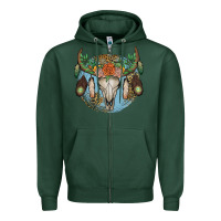 Sports Green floral feather bull skull Zipper Hoodie - JahusDesignShop