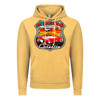 Vintage Mustard CLASSIC CARS ROUTE 66 Vintage Hoodie - artisFamous