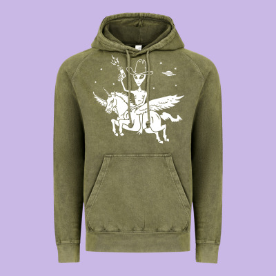 Alien Riding Unicorn  Cool Ufo Cowboy Vintage Hoodie Designed By Artisfamous