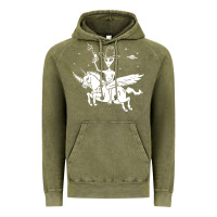 Vintage Olive alien riding unicorn  cool ufo cowboy Vintage Hoodie - artisFamous
