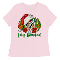 Bubblegum Pink Feliz Navidad Skull Ladies Tee - BundleAndBundleShop