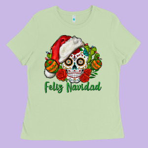 Feliz Navidad Skull Ladies Tee Designed By Bundleandbundleshop