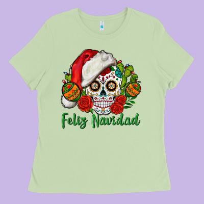 Feliz Navidad Skull Ladies Tee Designed By Bundleandbundleshop