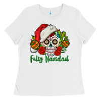 White Feliz Navidad Skull Ladies Tee - BundleAndBundleShop