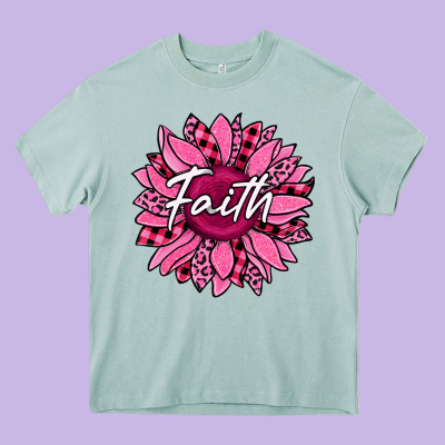 Faith Breast Cancer Awareness Sunflower Heavy Core Tee Designed By Jasminsmagicworld