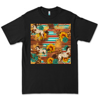 Black Western Horse Sunflowers Gemstone Seamless Pattern Premium Tee - FaDigitalArtStudio