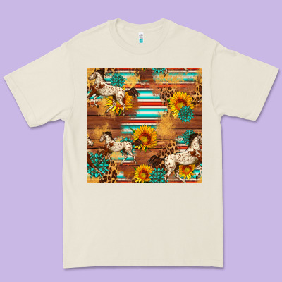 Western Horse Sunflowers Gemstone Seamless Pattern Premium Tee Designed By Fadigitalartstudio