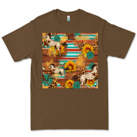 Cacao Western Horse Sunflowers Gemstone Seamless Pattern Premium Tee - FaDigitalArtStudio