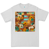 Dove Grey Western Horse Sunflowers Gemstone Seamless Pattern Premium Tee - FaDigitalArtStudio