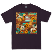 Plum Western Horse Sunflowers Gemstone Seamless Pattern Premium Tee - FaDigitalArtStudio