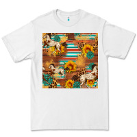 White Western Horse Sunflowers Gemstone Seamless Pattern Premium Tee - FaDigitalArtStudio