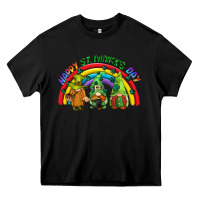 Black Happy St. Patrick's Day rainbow gnomes Heavy Core Tee - CowGirlArtShop