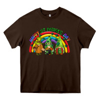 Chocolate Brown Happy St. Patrick's Day rainbow gnomes Heavy Core Tee - CowGirlArtShop