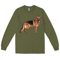 Army Green German Shepherd Dog Illustrations Long Sleeve Tee - LillyAllenDesigns