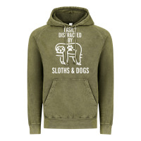 Vintage Olive easily distracted by sloths and dogs funny sloth quote paw print Vintage Hoodie - artisFamous