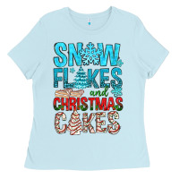 Baby Blue Snow Flakes aAd Christmas Cakes Ladies Tee - BundleAndBundleShop