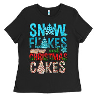 Black Snow Flakes aAd Christmas Cakes Ladies Tee - BundleAndBundleShop