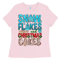 Bubblegum Pink Snow Flakes aAd Christmas Cakes Ladies Tee - BundleAndBundleShop