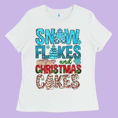 Snow Flakes Aad Christmas Cakes Ladies Tee Designed By Bundleandbundleshop