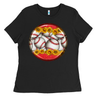 Baseball With Sunflower Round Earrings Ladies Tee | Teevron
