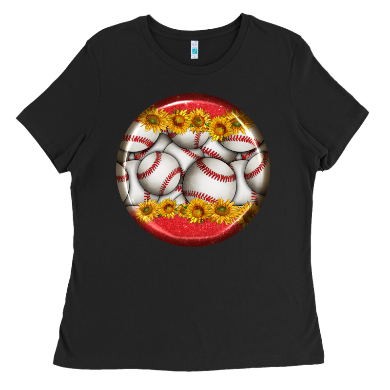 Baseball With Sunflower Round Earrings Ladies Tee by BundleAndBundleShop | Teevron