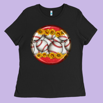 Baseball With Sunflower Round Earrings Ladies Tee Designed By Bundleandbundleshop